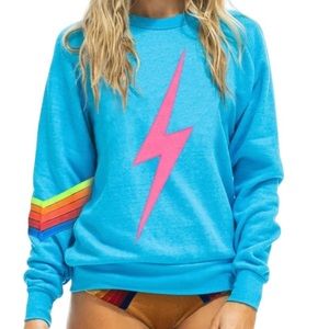 Blue aviator nation women’s crewneck with pink lightning bolt size M
